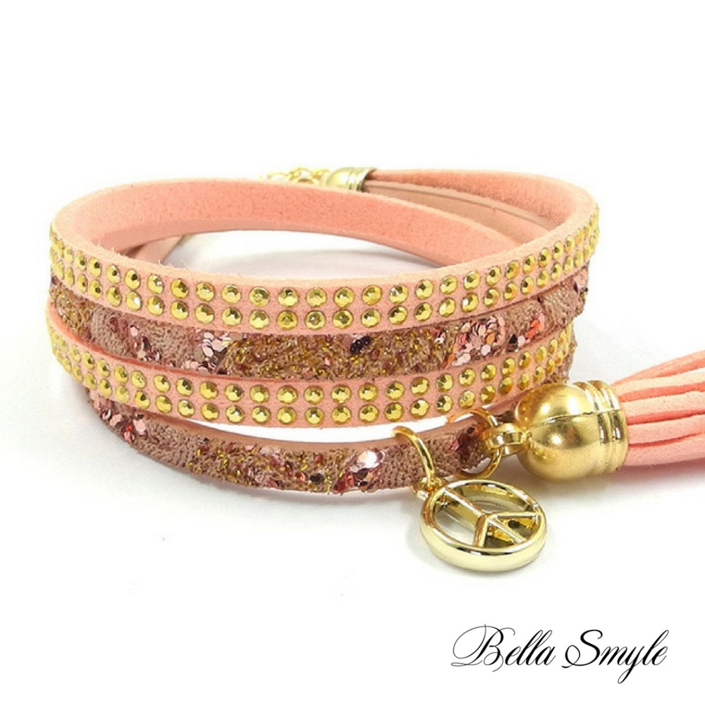 Boho Charm Tassel Pink Pendant Bangles Bracelet